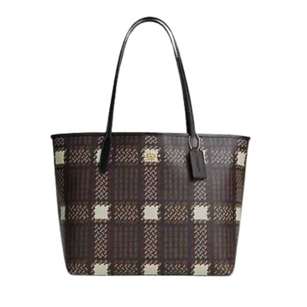 Coach City Tote Bag with Brown Plaid Print; NWT; SOLD OUT; Free Shipping